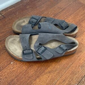 Birkenstock Gray Sandals with Black Buckles
